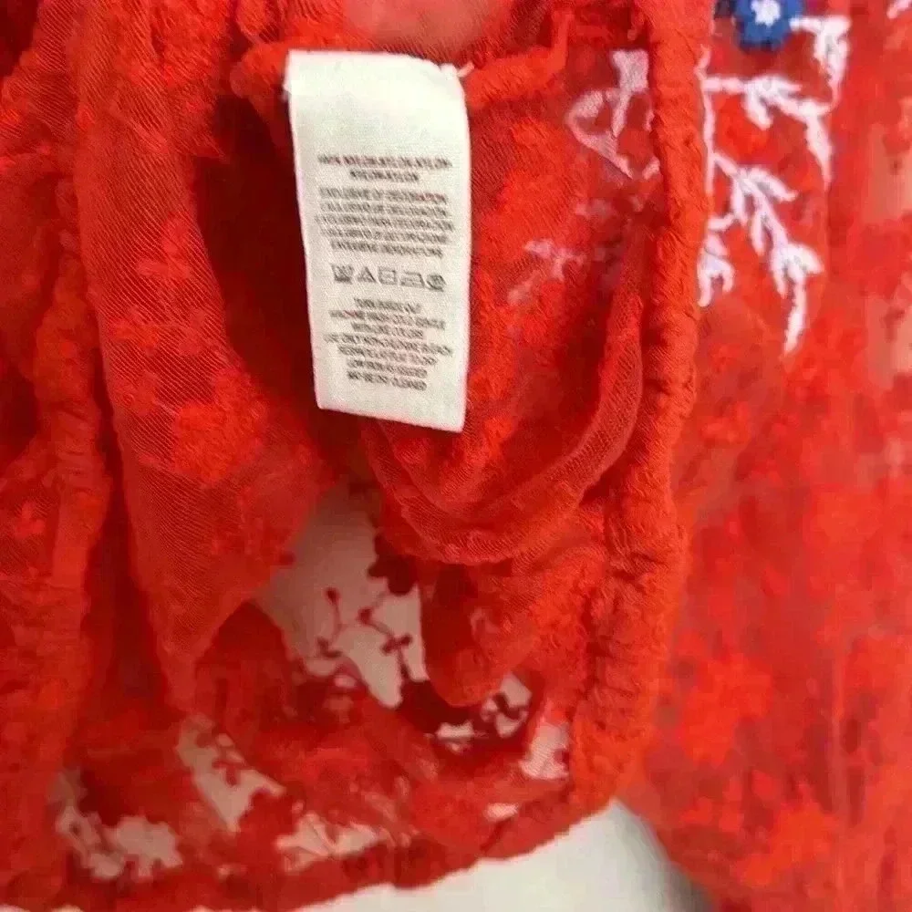 Free People Jubilee Red Embroidered Top